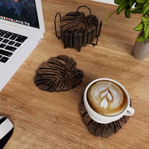 6-Piece Non-Slip <b>Wooden</b> Coasters <b>Set</b> Heat Insulation Pad Drinks <b>Tea</b> Cups Coffee Mugs Wood Tabletop Coaster Holder Heat Resistant - Product Image 4