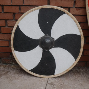 Armadura Medieval Guerrero Madera y Acero Viking Escudo Redondo 24 "Rústico Vintage Hogar Madera Escudo Decorativo Calvin Artesanía - Product Image 5