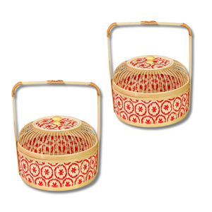 CESTA DE REGALO DE BAMBÚ multiusos con hermosos patrones de flores hecha a mano con cesta de cuidado para embalaje de regalo - Product Image 1