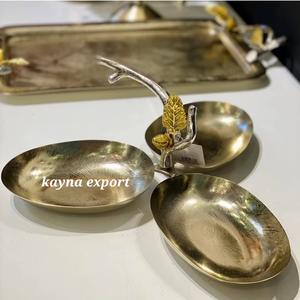 Bol de service pour collations en aluminium poli écologique de collection de luxe, branche dorée, artisanat, argent, or, bol moderne pour fête - Product Image 6