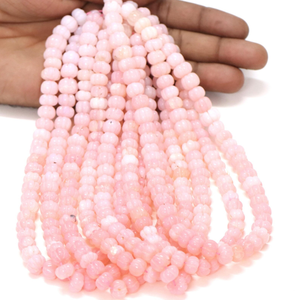 ลูกปัดโอปอลสีชมพูสวยงาม รูปทรงแตงโมแกะสลัก ขนาด 15 นิ้ว 8-11 มม. ลูกปัดโอปอลสีชมพูแกะสลักด้วยมือ รูปทรงฟักทอง - Product Image 5