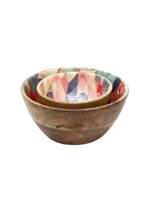 Saladier rond en bois d'acacia imprimé multi-design intérieur personnalisé Vente en gros bol de rangement pour salade de fruits noix de coco - Product Image 5