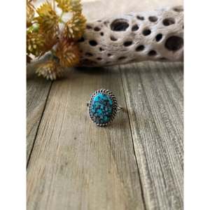 Kingman <b>Turquoise</b> Sterling Silver <b>Ring</b> Size 8.25-Navajo Handcrafted Fine Jewelry - Product Image 1