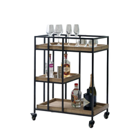 Chariot de bar de luxe de style antique en fer doré avec cadre métallique, finition nickel noir, artisanal, pour hôtel et maison, chariot à boissons, modèle moulé