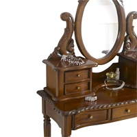 Table de toilette vintage en teck massif, style mid-century modern, élégante, avec tiroirs de rangement, miroir et tabouret – Faite à la main, écologique et durable