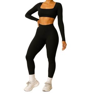 Conjunto Deportivo de 2 Piezas para Mujer, Talla Grande, Color Sólido, Superelástico, Ajuste Delgado, Secado Rápido, Ecológico, Transpirable, para Gimnasio y Yoga - Product Image 1