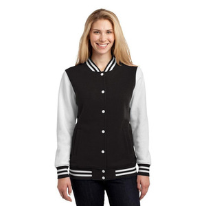 Veste universitaire noire et blanche pour femme, manches longues, boutonnée, couleur contrastée, motif uni, matière polyester, longueur normale - Product Image 1