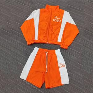 Conjunto cortavientos de nailon al por mayor, conjunto corto de talla grande para hombre, conjunto corto de 2 piezas con logotipo bordado a prueba de viento para hombre - Product Image 4