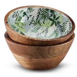 Juego de cuencos de madera esmaltados ecológicos de diseño tradicional, 2 cucharas, acabado estampado para el hogar, restaurante, fiesta, servir ensalada - Product Image 6
