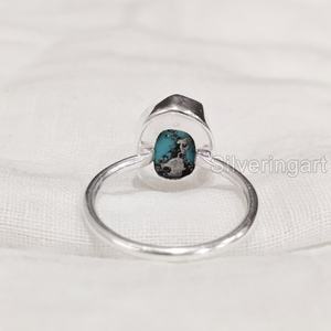 Anillo de Plata de Ley 925 con Piedra Natural de Turquesa en Bruto para Mujer, Anillo de Banda Lisa con Gema de Nacimiento de Diciembre - Product Image 5