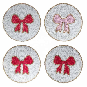 Sous-verres ronds en perles de haute qualité faits à la main, lot de 4, sous-verres en perles pour la décoration de la table à manger et de la table basse par glowin fashion - Product Image 1