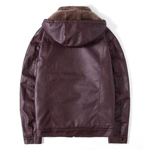 Chaqueta de invierno de PU para hombre, abrigos de cuero cálidos para motocicleta para hombre, chaquetas de cuero con capucha de lana a la moda, chaqueta para hombre - Product Image 2