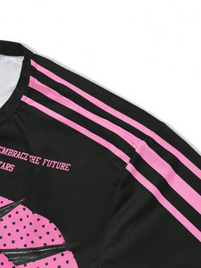 เสื้อยืดตาข่ายแขนยาวสองชั้นพิมพ์ลายดิจิตอลเสื้อกีฬาฟุตบอลสีชมพู - Product Image 6