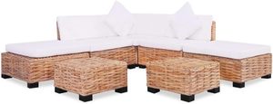 Outdoor Wicker Furniture Set 4 Seater Sofa with Ottoman Durable Rattan <b>Frame</b> and Comfortable <b>White</b> Cushions - Product Image 2