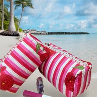 Sacs à cosmétiques vintage en coton matelassé, imprimés à la main, grands, personnalisables, durables, avec fermeture éclair, résistants à l'eau, écologiques, lot de 3
