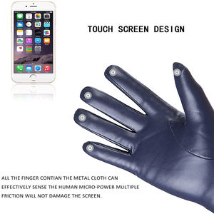 Gants d'hiver en cuir de mouton véritable pour femmes laine chaude thermique écran tactile compatible sport moto-noir direct - Product Image 4