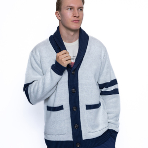 Top Quality Custom Men's Florida Varsity Striped Cotton Knit <b>Cardigan</b> V Neck Winter Logo Embroidered Sweater <b>Button</b> Appliques - Product Image 1