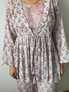 Kurta droit à fleurs imprimées pour femmes avec pantalon pur coton Palazzo ensemble tissé technique de tricot brodé décoration Vintage - Product Image 6