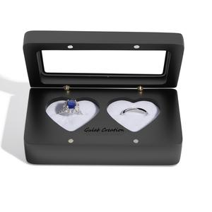 Caja de anillo de madera negra hecha a mano para bodas, soporte para portador de anillo de doble Corazón, decoración de madera pulida para compromiso - Product Image 1