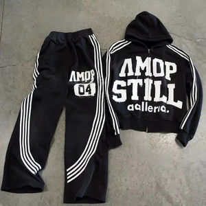 OEM Acid Washed Zip Pantalon à capuche évasé dépouillé Vente la plus chaude coupe ample personnaliser en détresse lettres de broderie hommes vêtements d'hiver - Product Image 5