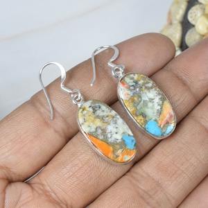 Oyster Cuivre Turquoise 925 Sterling Silver Gemstone Hook Boucles d'oreilles Décembre Birthstone Bijoux faits à la main Forme ovale Gemstone - Product Image 2