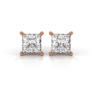 Pendientes de tuerca con personalidad clásica 14K Oro Corte princesa Diamante Pendiente Certificado IGI - Product Image 2