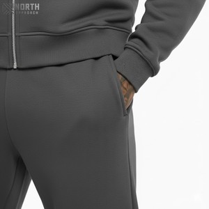 Conjuntos de joggers de lana de algodón para hombre, chándal de invierno, sudaderas con capucha y pantalones acampanados con cremallera bordados, chándal - Product Image 3