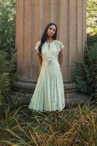 Vestido de fiesta de noche elegante vestido largo simple Floral lentejuelas rebordear bordado nueva moda cuello redondo hasta la rodilla A-Line - Product Image 4