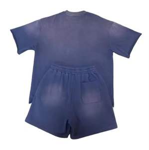 Hot <b>Sale</b> Premium Quality Two Piece Short Set 100% Custom Printed Logo Heavyweight Acid Wash T Shirts And Short Set <b>For</b> Men - Product Image 2