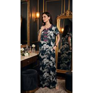 Chemise de nuit longue élégante pour femme Alpine avec broderie, taille XS, tissu doux et respirant, imprimé, maxi chemise de nuit avec poche latérale - Product Image 1