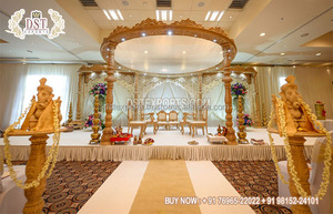 Mandap de Fibra Tallada Dorada con Diseño Elegante, Decoración de Boda del Sur de Asia, Arreglo de Mandap, Estilo Exquisito, Mandapam Cuadrado, EE. UU. - Product Image 2