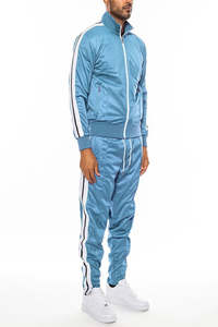 Ensemble de survêtement décontracté pour homme, pantalon et veste de sport bleu roi avec bande latérale, coupe ajustée, idéal pour le jogging - Product Image 5