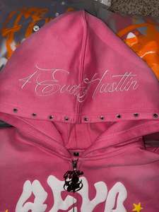 Ventes en gros de sweats à capuche pour femmes, vêtements de rue d'hiver, personnalisés, en coton délavé au soleil, doublés de polaire, imprimés, avec pierres précieuses en cristal, fermeture éclair - Product Image 4