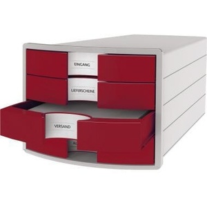 HAN Impuls 4-<b>Drawer</b> Box Light Gray Housing with Red <b>Drawers</b> DIN A4 & DIN C4 Polystyrene Organizer for Desktop & <b>Drawers</b> - Product Image 4