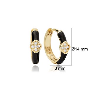 ต่างหูเงินแท้ 925 ดีไซน์โคลเวอร์เคลือบสีดำ งานฝีมือตุรกี ขายส่ง - Product Image 3