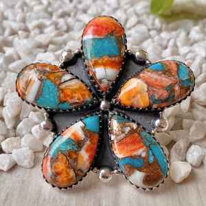 Anillo de dos piedras turquesa ostra hecho a mano en plata de ley 925 - Product Image 2