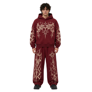 Conjunto Deportivo Personalizado con Estampado de Llamas Monocromáticas, Sudadera con Capucha Extra Grande y Pantalones de Chándal de Felpa de Algodón, Ropa Urbana con Diseño de Fuego Monocromático - Product Image 6