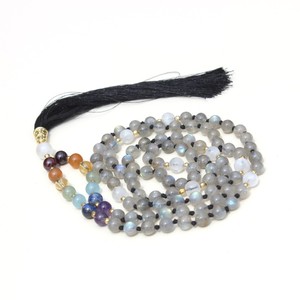 Cuentas de Oración de 7 Chakras, Estilo Bohemia, Labradorita, 108 Nudos, Mala Hecha a Mano por Artista Indio, Collares con Certificado de Terceros - Product Image 4