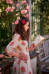 Charlotte Bohemian Cotton Dress Calf Length Handmade Holiday Wear - Product Image 2