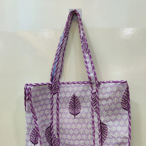 Ethnic Block Printed Shoulder Shopping Bag <b>Zip</b> Closure Fashion Style Indian Quilted Handmade Cotton <b>Tote</b> Bag Women Large Bag - Product Image 1