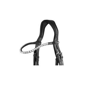 Bride anglaise en cuir noir souple de conception anatomique faite à la main en SS/laiton raccord Crystal Brow Band Muserolle rembourré - Product Image 3