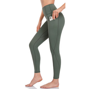 Eco-friendly Customizable Polyester Spandex Phone Pocket Skinny Breathable Cooling Gym <b>Leggings</b> with Elastic Waist - Product Image 3