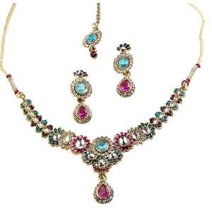 Kriaa 1100611 <b>Fine</b> <b>Jewelry</b> <b>Set</b> Gold-Plated Pink Austrian Stone Necklace Elegant and Luxurious - Product Image 1