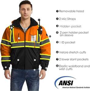 Chaquetas de Trabajo de Seguridad Reflectantes de Alta Visibilidad para Hombre, Impermeables y Resistentes al Agua, Material de Poliéster a Prueba de Polvo - Product Image 4