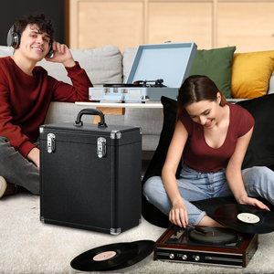Portable Vinyl <b>Record</b> <b>Storage</b> Case Holds 30+ 12” Albums Waterproof <b>Record</b> Organizer <b>Box</b> with Lid, Handle & Mesh Pocket - Product Image 5