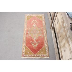 0.1x3.4 ft Vintage Turkish Rug, <b>Runner</b> Rug, <b>Red</b> Abstract Rug - Product Image 1