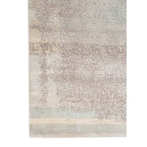 Tapis en laine et soie noué à la main Entropy Blue AKWS-13061 pour usage domestique, design abstrait rectangulaire en patchwork pour couloir et salon - Product Image 4