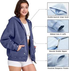 Sweat-shirt à capuche pour femme, fermeture éclair, pull oversize, demi-sweat-shirt avec poches, lourd, tenue de mode d'automne, veste décontractée, vêtements d'hiver - Product Image 5