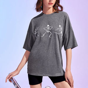 T-shirts à manches courtes pour femmes en coton lourd tricoté de haute qualité, col rond, streetwear décontracté, couleur personnalisée, impression en maille, respectueux de l'environnement - Product Image 1