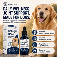 Gouttes de collagène liquide pour chiens 6 en 1 : soutien articulaire, cutané, pelliculaire et osseux avec 3 types de collagène, biotine, acide hyaluronique, vitamines C et E